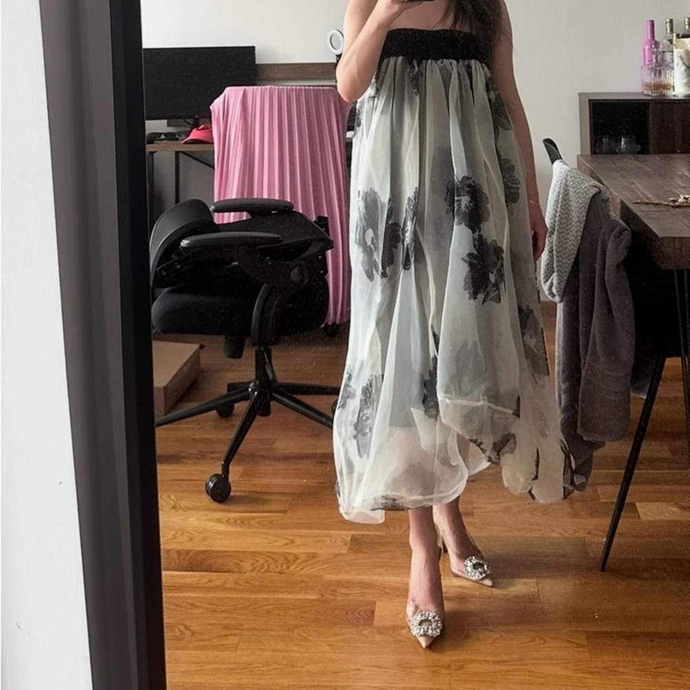Zara Black and White Floral Midi Dress